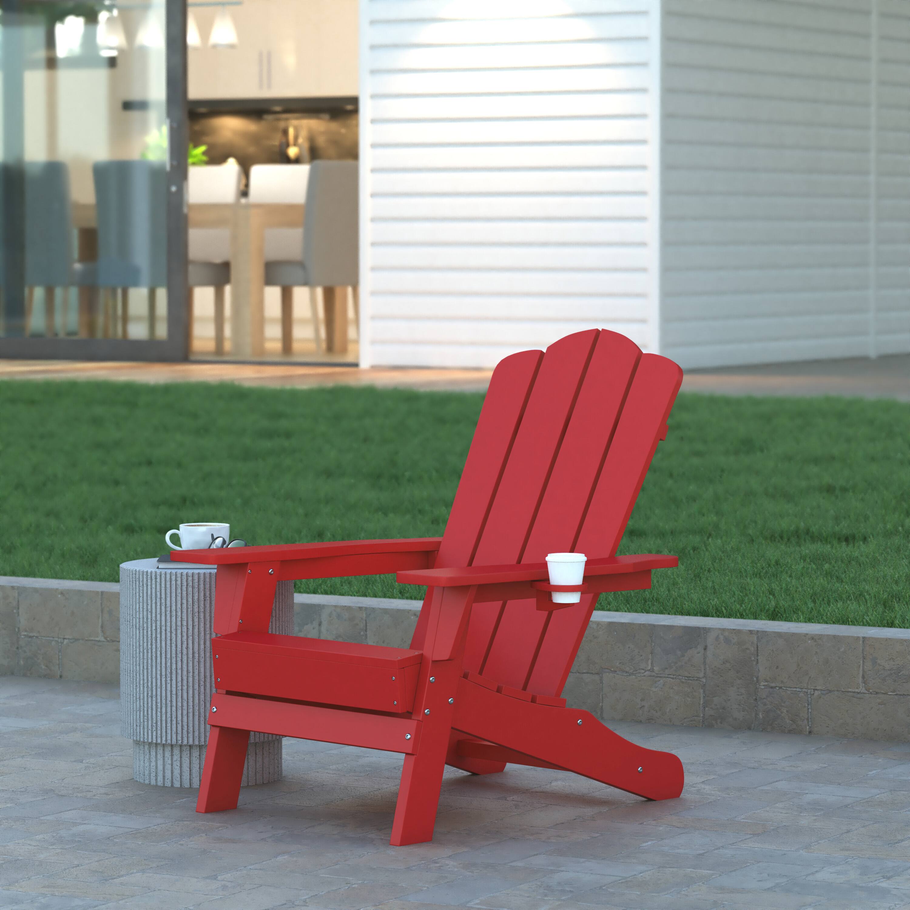 Alt View 2. Emma + Oliver - Tiverton Set of 2 Adirondack Chairs with Cup Holders, Weather Resistant HDPE Adirondack Chairs - Red.