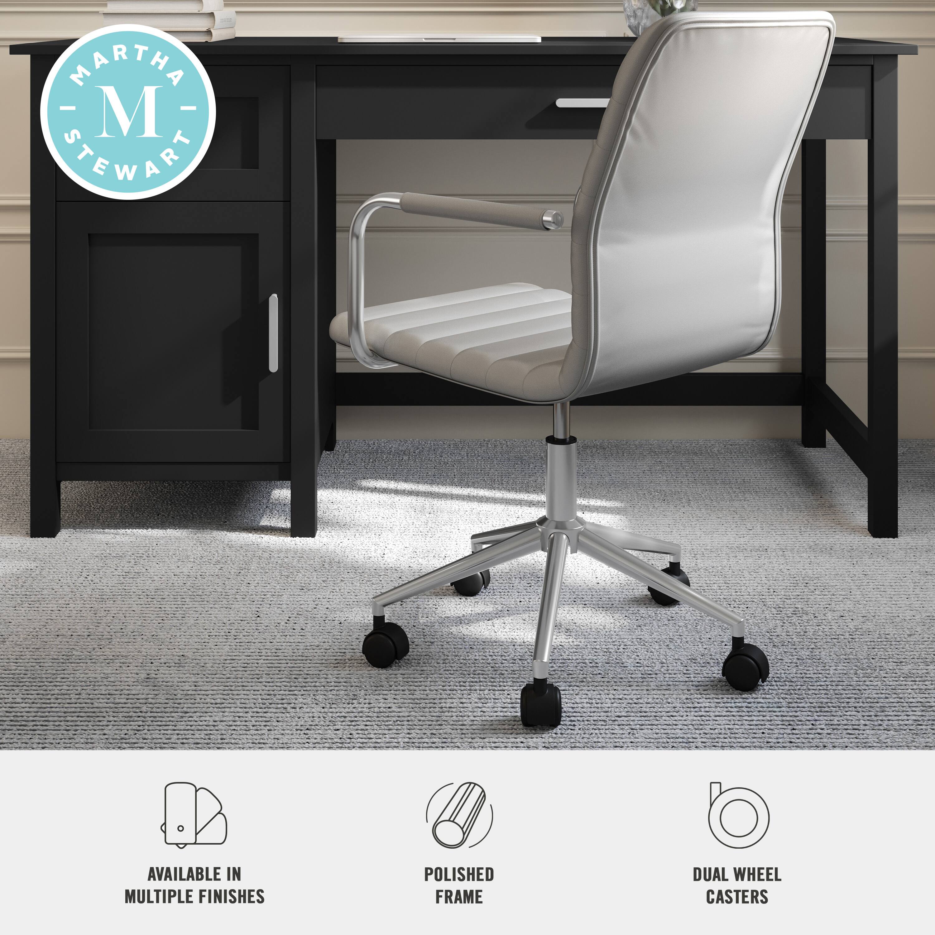 Martha Stewart available in multiple finishes, including polished frame and dual wheel casters.