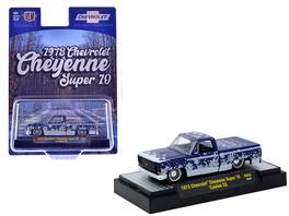 M2 - 1973 Chevrolet Cheyenne Super 10 Pickup Truck 1/64 Blue Metallic White Snow Graphics Limited Edition 10428 pcs - Blue Metallic with White