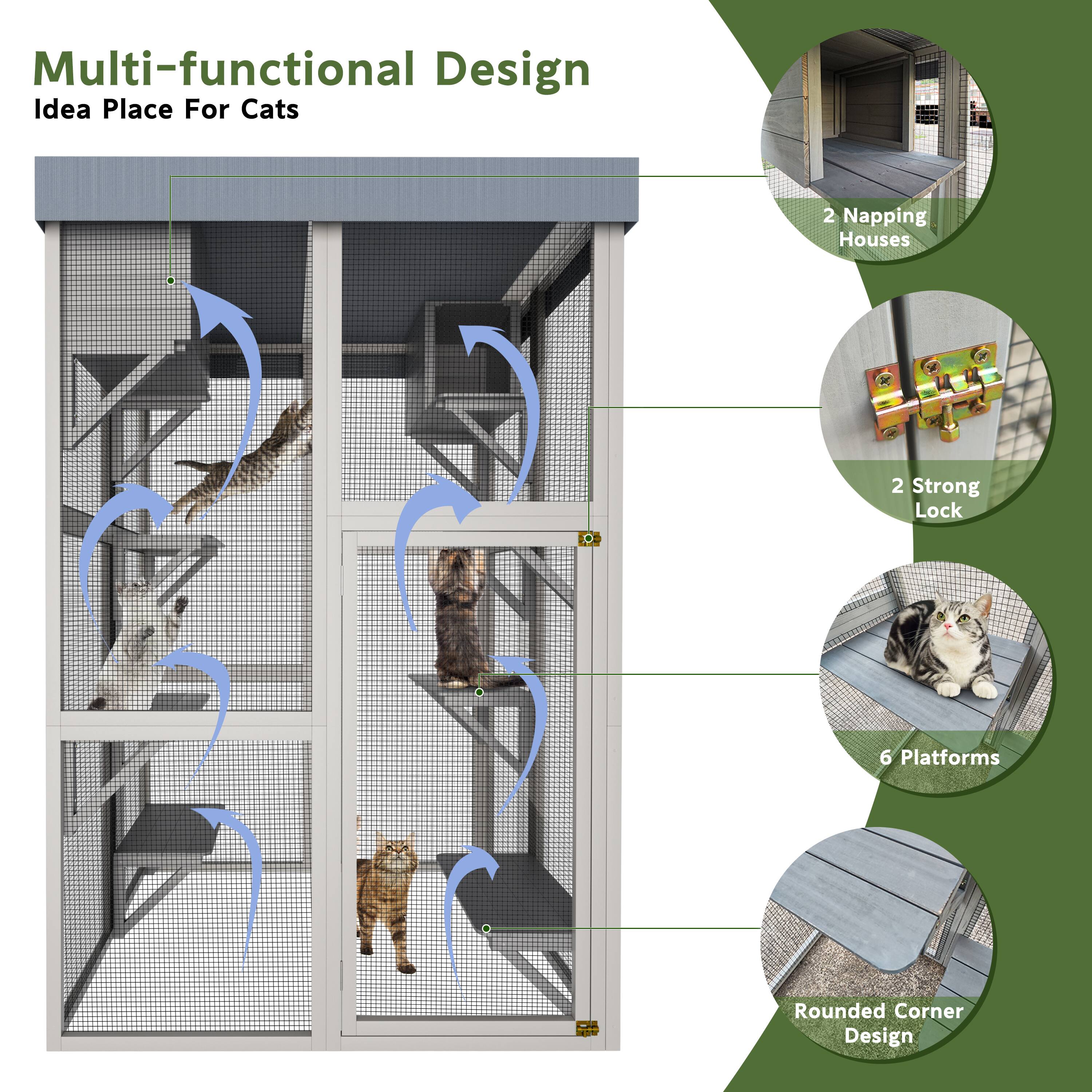 Multi-functional Design Idea Place For Cats  
2 Napping Houses  
2 Strong Lock  
6 Platforms  
Rounded Corner Design