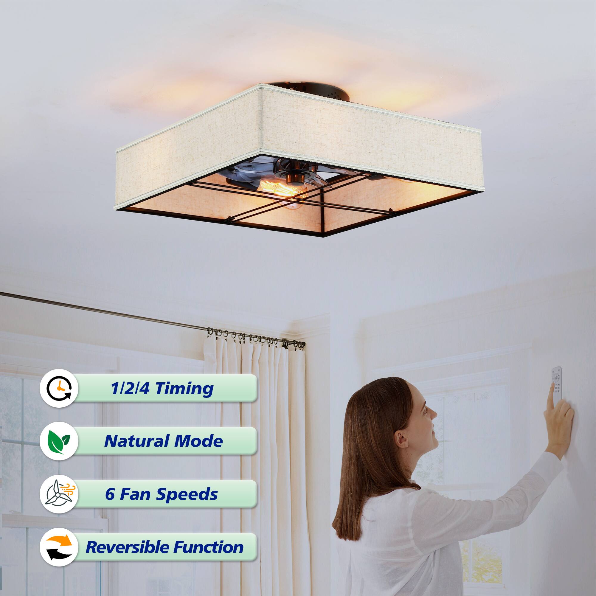 1/2/4 Timing  
Natural Mode  
6 Fan Speeds  
Reversible Function