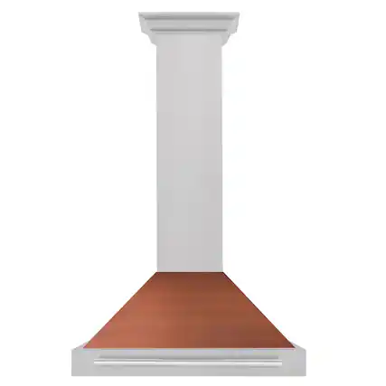 Front. ZLINE - ZLINE 30 in. Convertible Satin Steel Wall Mount Range Hood with Copper Shell and Steel Handle - Stainless Steel.