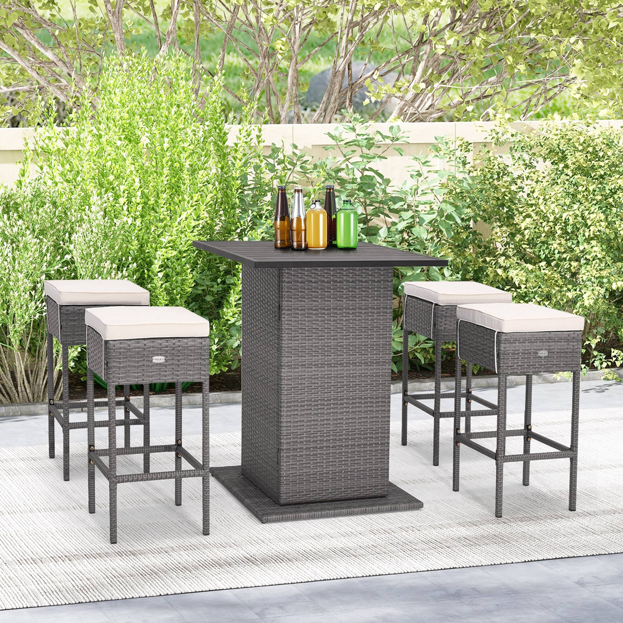 Alt View 2. Costway - Costway 5 PCS Outdoor Wicker Bar Table Set with Hidden Storage Shelves Bar Table  Stools - Mix Gray,Beige.