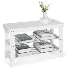Ecooso - 3-Tier Shoe Rack Bamboo Bench Organizer for Entryway and Hallway Storage - White