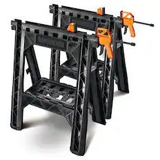 Front. WORX - Clamping Sawhorses with Bar Clamps - Black.