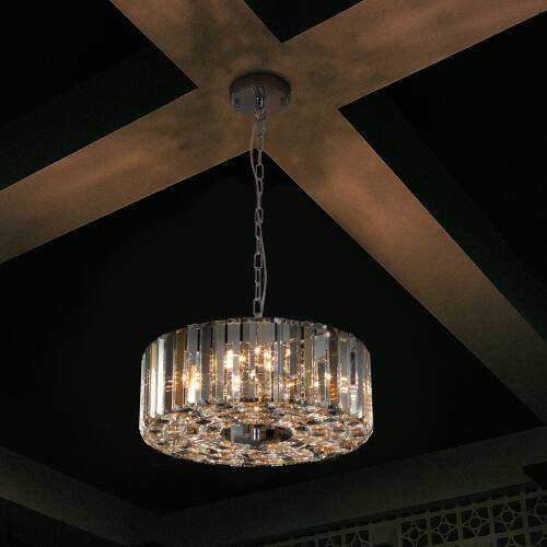 Alt View 4. LUCKY ONE - 17in Hanging Chrome Crystal Chandelier, 4-Light Modern Pendant for Dining Room Living Room Kitchen - Transparent.