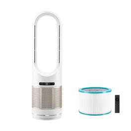 HOMLUX - 34" Oscillating White Tower Fan 8H Timer 16.4ft/s High Velocity with Remote Control, Filter, Thermostat - White+Gold