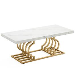 Kadyn - Center Coffee Table, Living Room Table Rectangular, 47" Faux Marble Cocktail Table with Geometric Frame - White+Golden