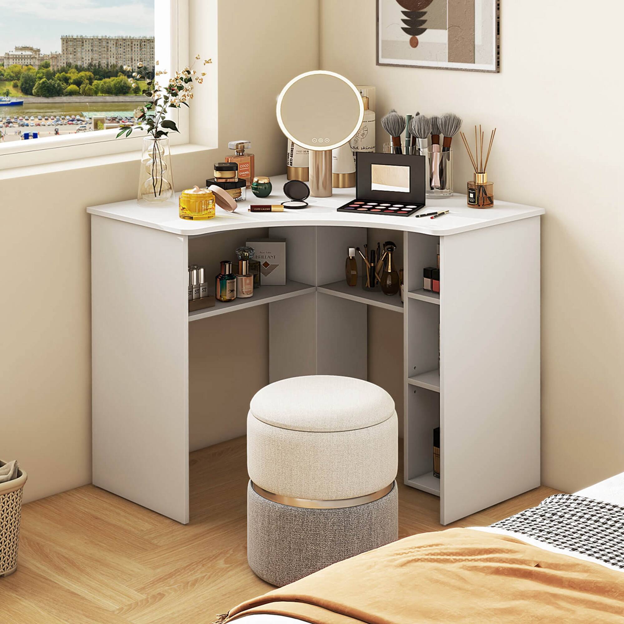 Alt View 4. Costway - Costway L-Shaped Computer Desk with Storage Shelves Adjustable Shelf for Home Office - White.
