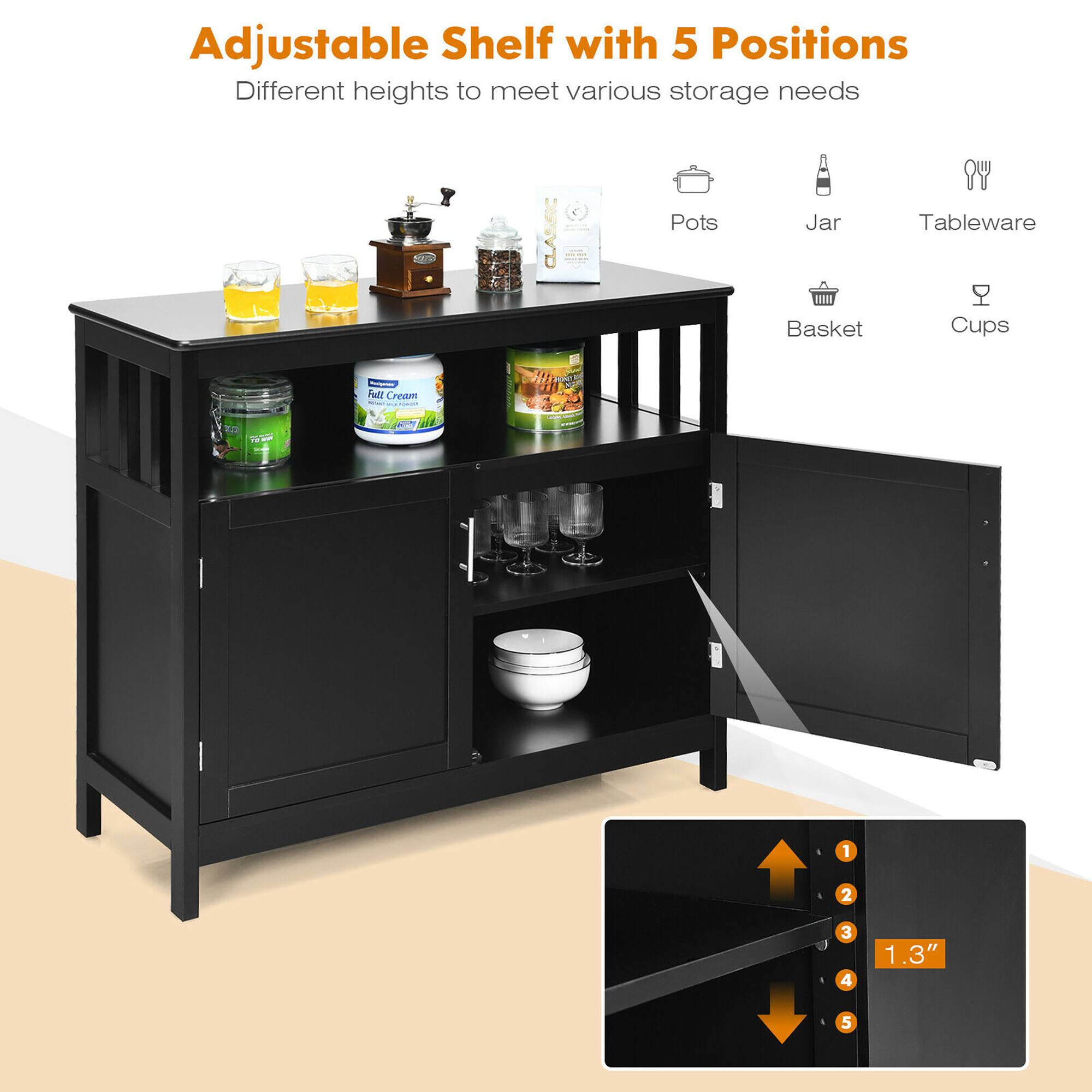 Adjustable Shelf with 5 Positions Different heights to meet various storage needs. Pots Jar Tableware Basket Cups 1 2 3 4 5 1.3"