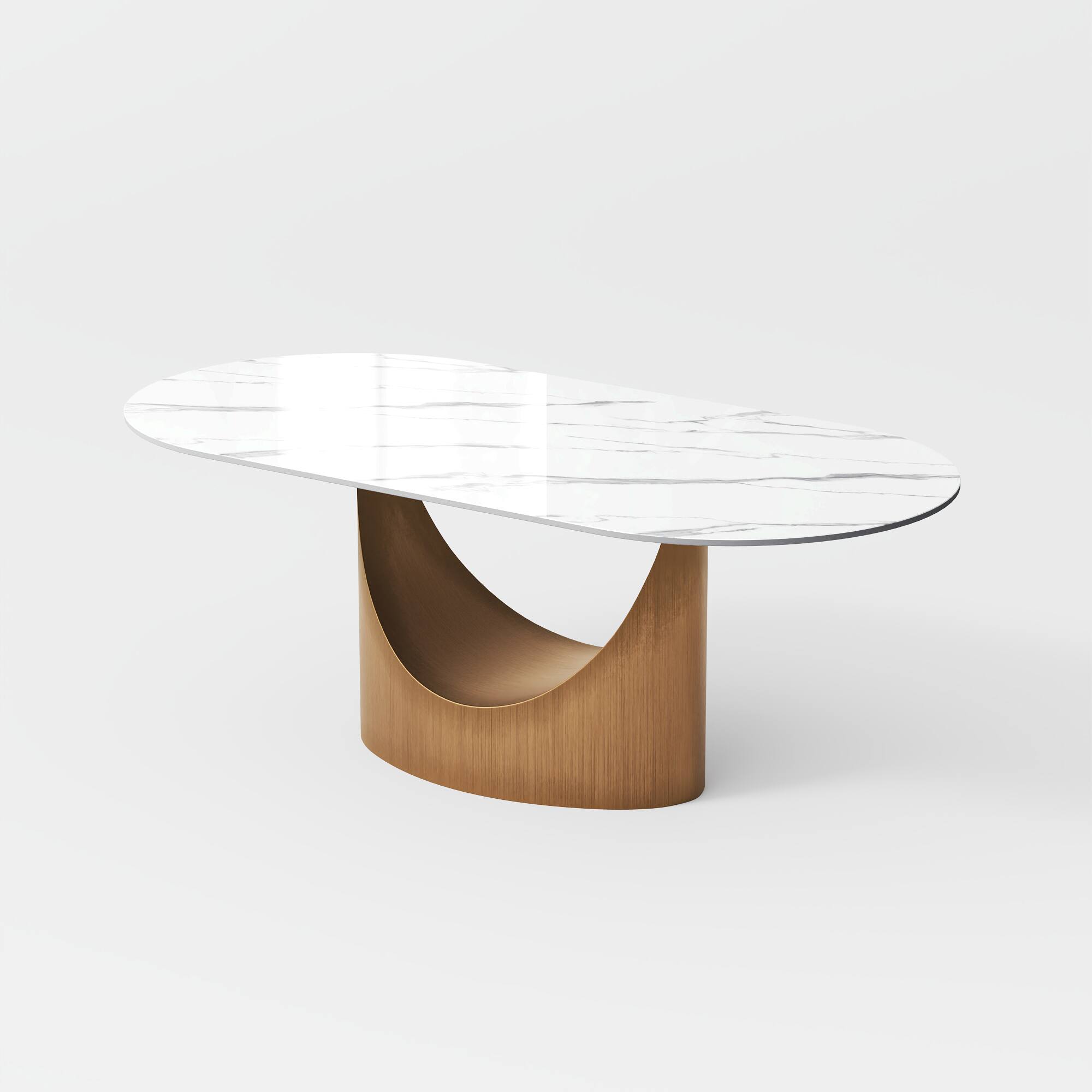 Alt View 9. POVISON - 71"Hobart Modern Oval Dining Table for 6, White Oval Glossy Sintered Stone Kitchen Table, Bronze Carbon Steel Base - White.