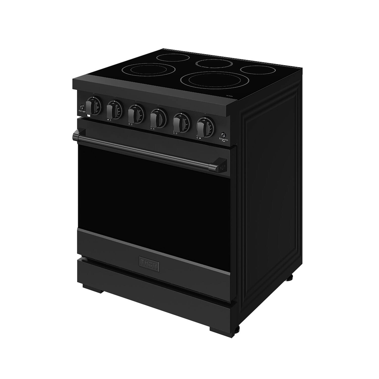 Left. Thor Kitchen - Gordon Ramsay Series by Thor Kitchen 4.55 Cu. Ft Freestanding Electric Range - Matte Black.