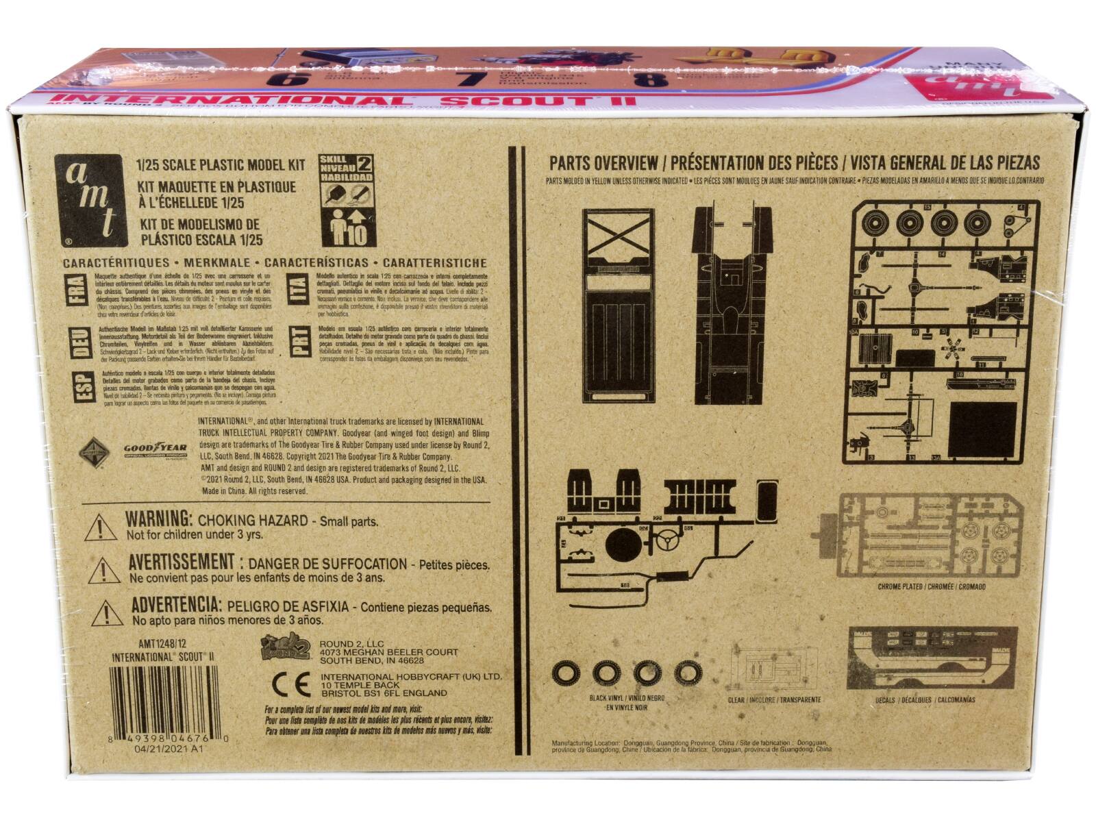 **INTERNATIONAL SCOUT II**

**1/25 SCALE PLASTIC MODEL KIT**

**KIT MAQUETTE EN PLASTIQUE À L'ÉCHELLE 1/25**

**KIT DE MODELISMO DE PLÁSTICO ESCALA 1/25**

**CARACTERÍSTICAS - MERKMALE - CARACTERISTIQUES - CARATTERISTICHE**

- **a m t**
- **1/25 scale plastic model kit**
- **Kit maquette en plastique à l'échelle 1/25**
- **Kit de modelismo de plástico escala 1/25**
- **1/25 scale plastic model kit**
- **Kit maquette en plastique à l'échelle 1/25**
- **Kit de modelismo de plástico escala 1/25**

**SKILLS - HABILIDADES - COMPÉTENCES - FABRICHE - CARATTERISTICHE**

- **Modelo en plástico a escala 1/25 con carrocería y detalles interiores completos**
- **Plastic model kit with complete interior details**
- **Maquette