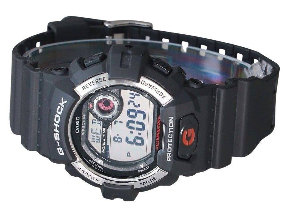 REVERSE FORWARD G-SHOCK CASIO WR20BAR WR WORLD TIME 8- P- 6:0924 ILLUMINATOR PROTECTION P SET T SELECT ADJUST MODE