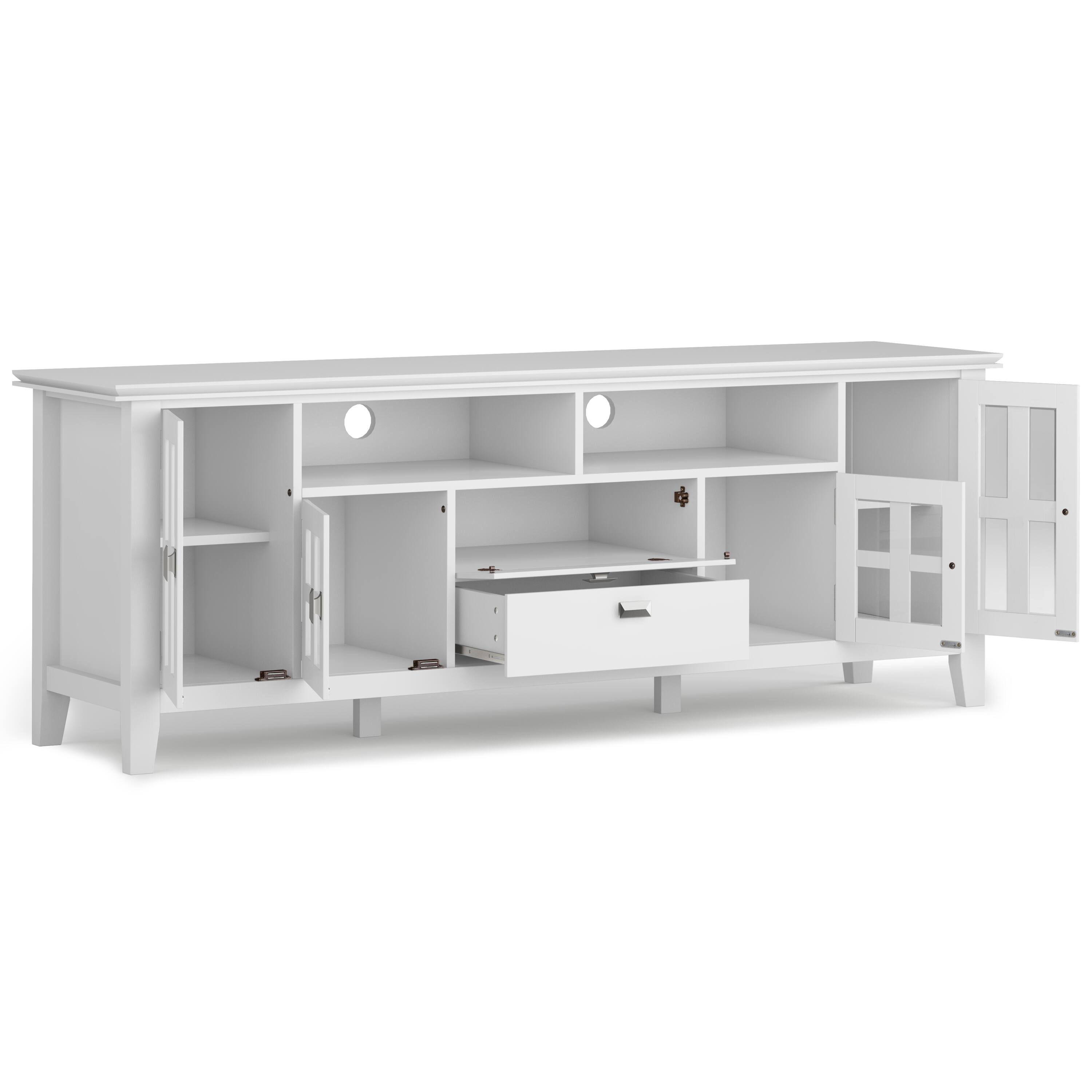 Left. Simpli Home - Artisan Solid Wood Contemporary 72 inch Wide TV Stand with Two 26 inch Wide 5 Shelf Bookcases (Set of 3) - White.