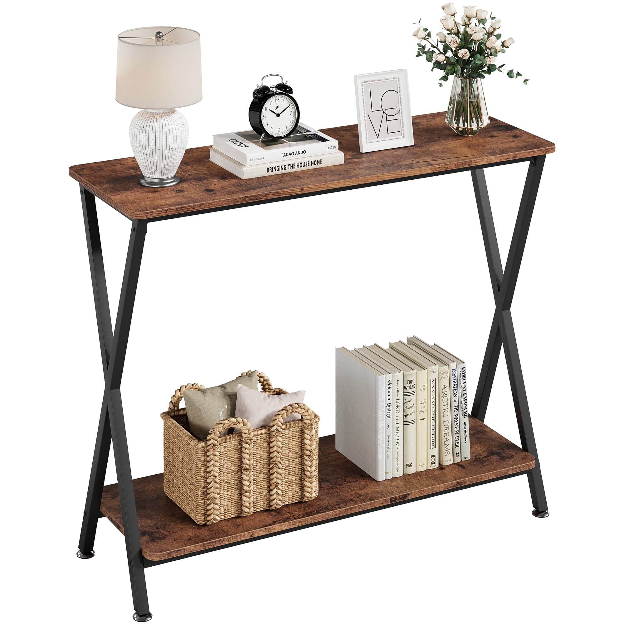 Electrodes Masters - Console Table - Narrow Entryway Table with Storage Shelf, 33.5” Industrial Style - Brown1