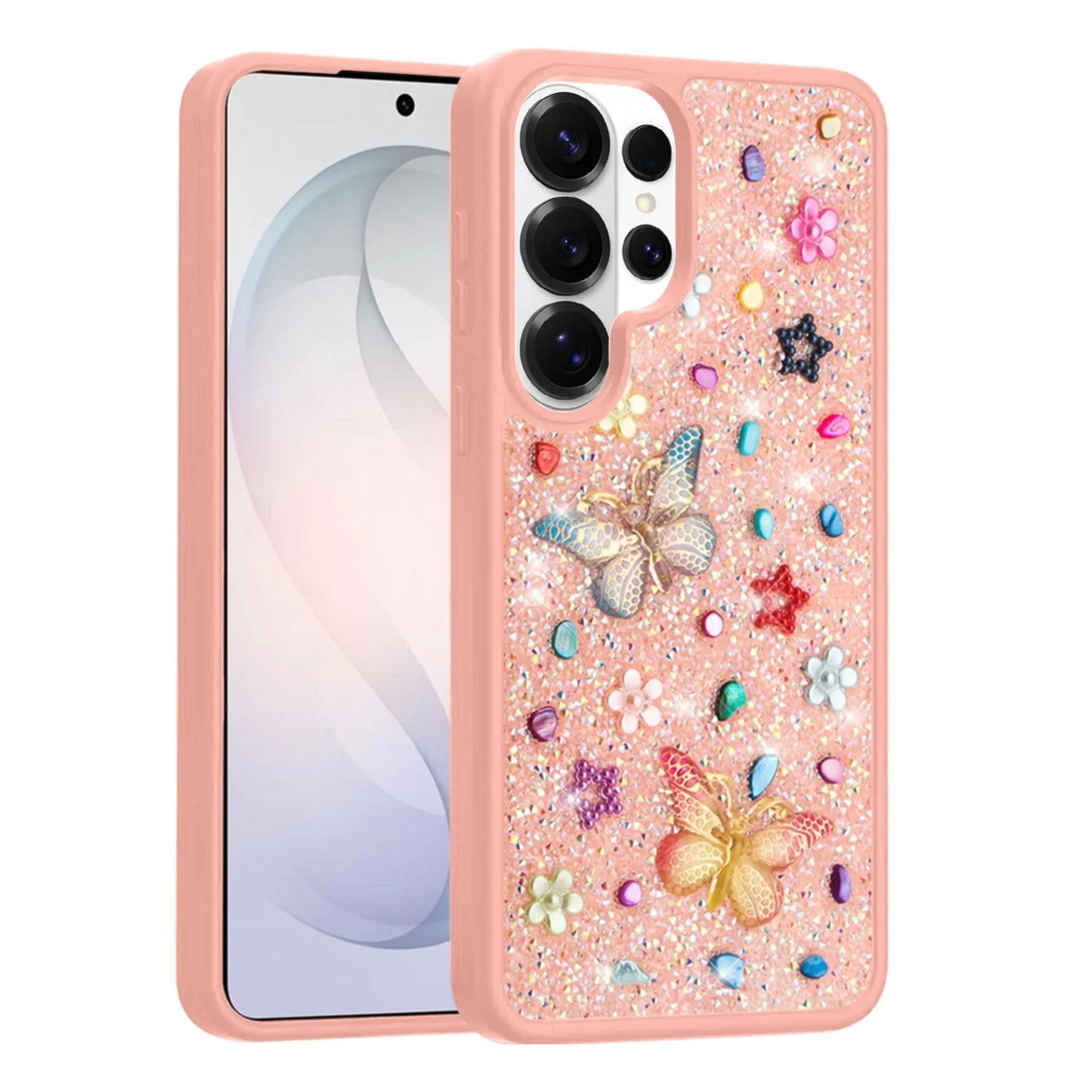 Kitcheniva - Butterfly 3D Jewel Glitter Phone Case With Tempered Glass For Samsung Galaxy S26 Ultra - Light Pink price history on PriceWatchPro