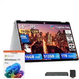 HP - Upgraded - OmniBook 5 Flip 2-in-1 14" 2K Touchscreen Laptop,Intel 7 150U,16GB RAM,512GB SSD+1TB Dock,Backlit,Win 11 Pro - Silver