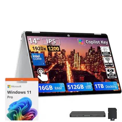 14" IPS 1920x1200 Intel Core 7 Copilot Key Backlit Keyboard WiFi 6E HP 5MP IR camera Microsoft Windows 11 Pro 16GB RAM 512GB SSD 1TB Docking