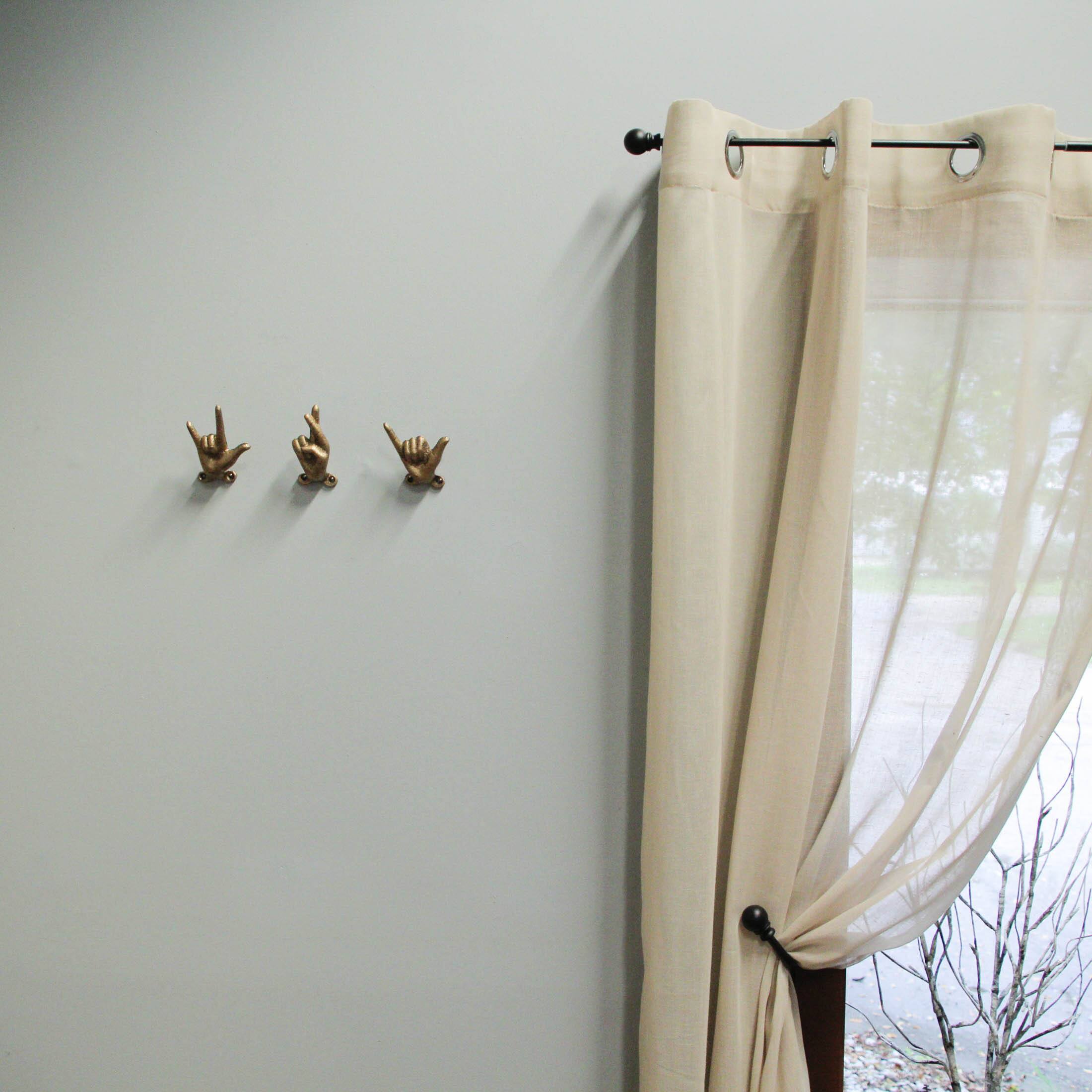 Alt View 4. Zeckos - Set of 3 Antique Gold Cast Iron Hand Gesture Wall Hooks - Yellow.