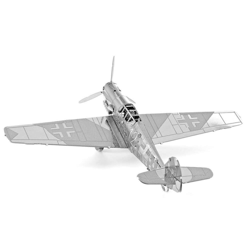 Angle. Metal Earth - Model Kit Messerschmitt BF-109 Fighter Aircraft "German Luftwaffe" (Moderate Difficulty) Steel Model by Metal Earth - Silver.