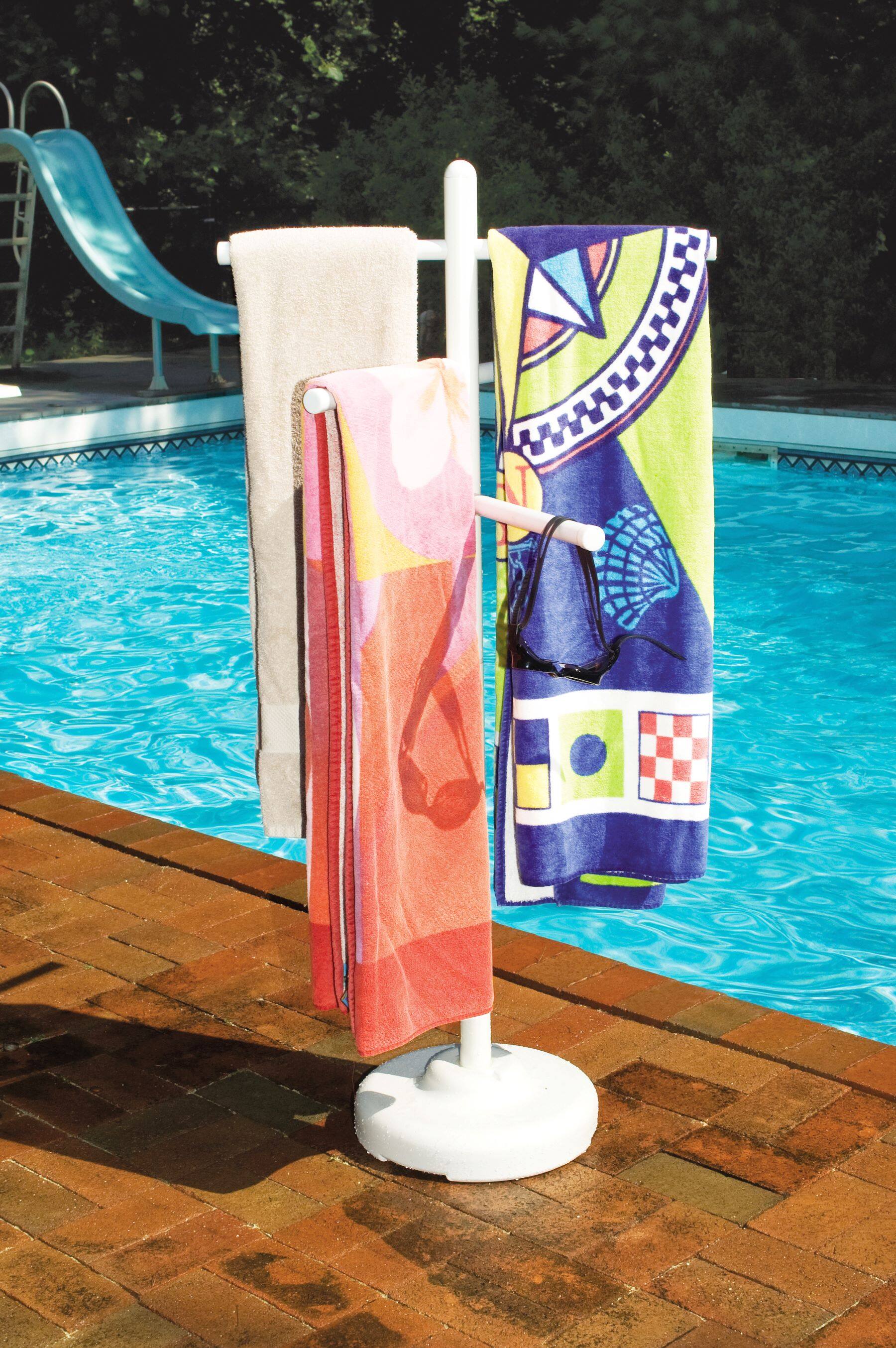 Alt View 2. Swim Central - Swimming Pool Towel Rack Poolside Organizer - 51" - White - White.
