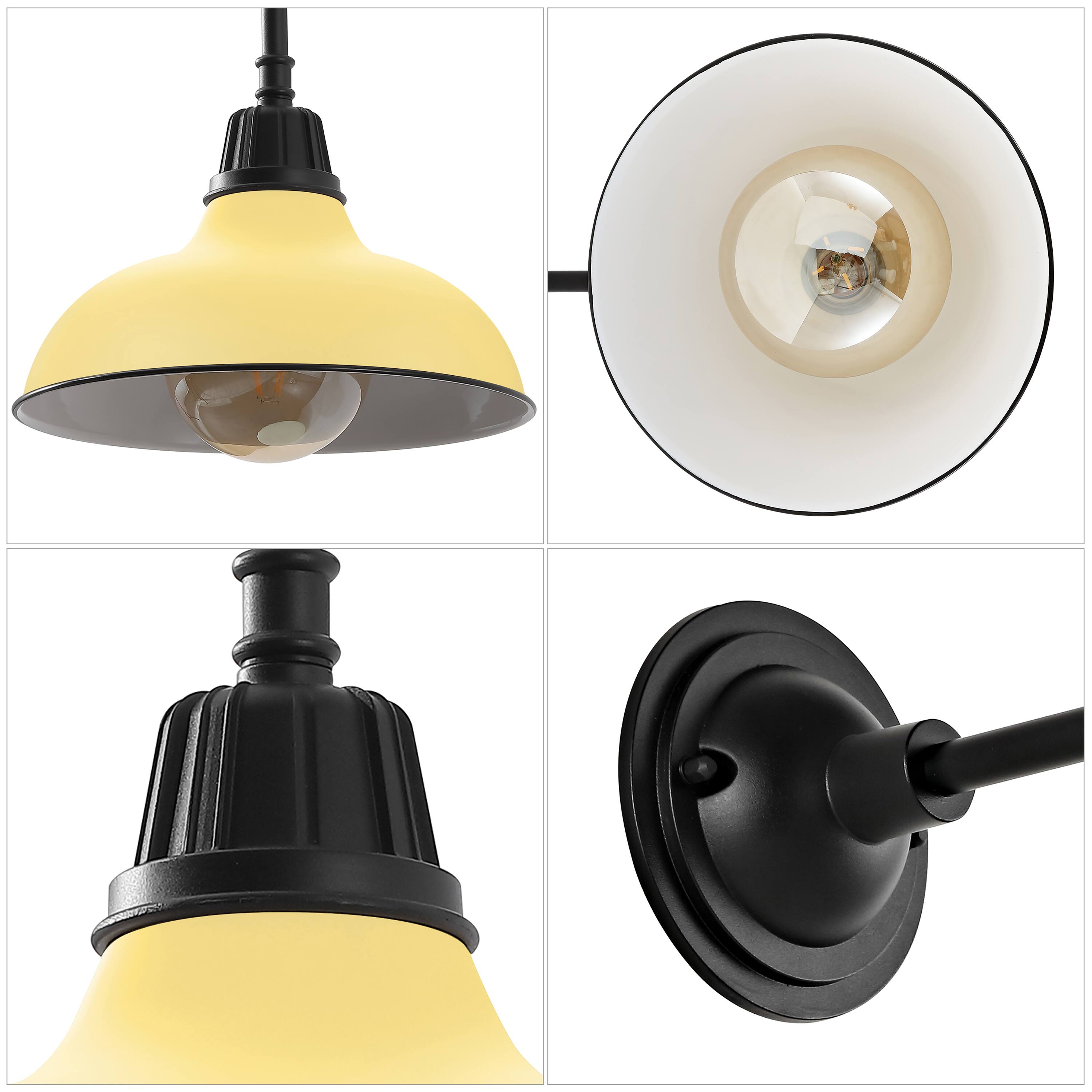 Alt View 5. Jonathan Y - Aurora 12.25" 1-Light Farmhouse Industrial Indoor/Outdoor Iron LED Gooseneck Arm Outdoor Sconce, Matte Yellow - Matte Yellow/Black.