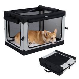 Costway - 30" x 21" x 21"Portable Collapsible Soft Dog Crate with 4 Mesh Doors Storage Pocket