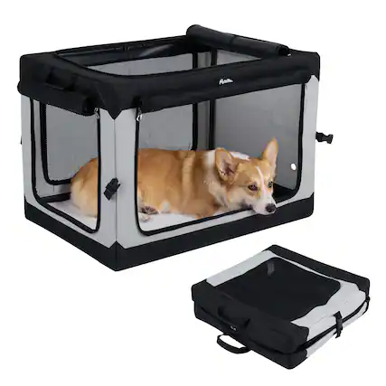 Front. Costway - Costway 30" x 21" x 21"Portable Collapsible Soft Dog Crate with 4 Mesh Doors Storage Pocket.