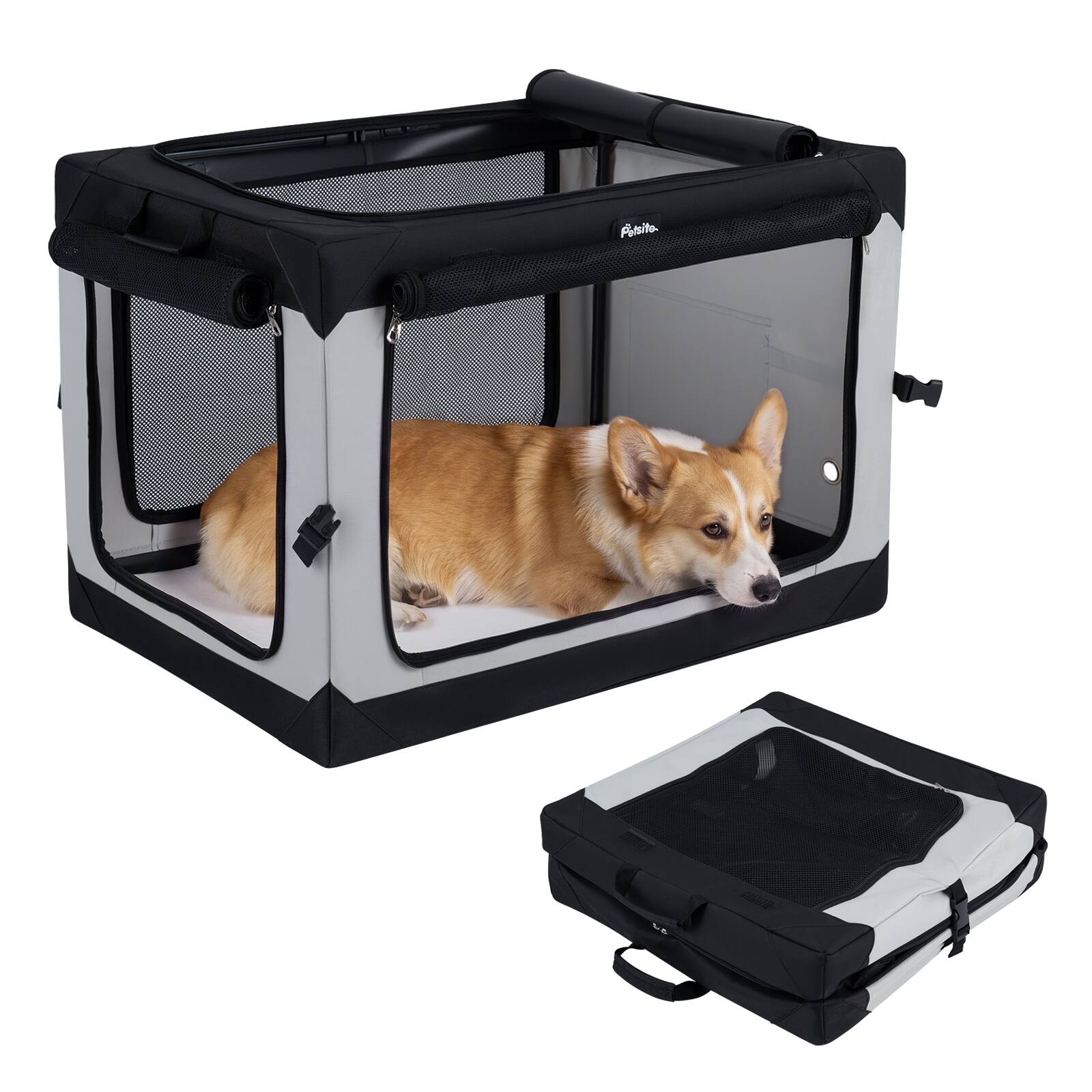Front. Costway - Costway 30" x 21" x 21"Portable Collapsible Soft Dog Crate with 4 Mesh Doors Storage Pocket.