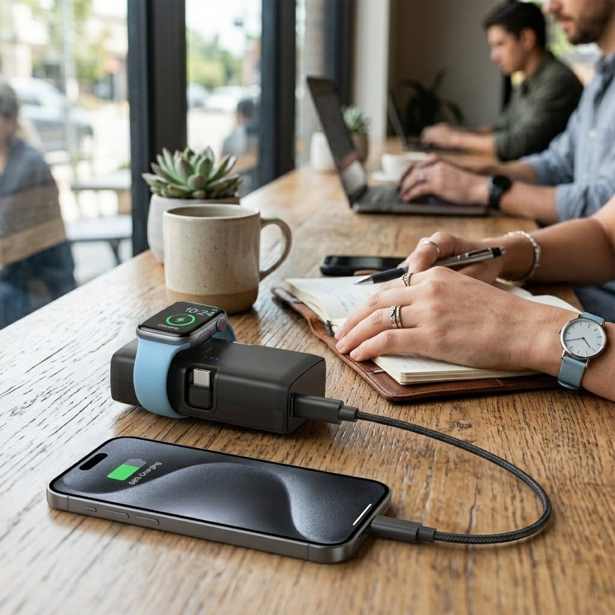 iBasics 5000mAh Mini Power Bank with Apple Watch Charger & Dual USB C ...