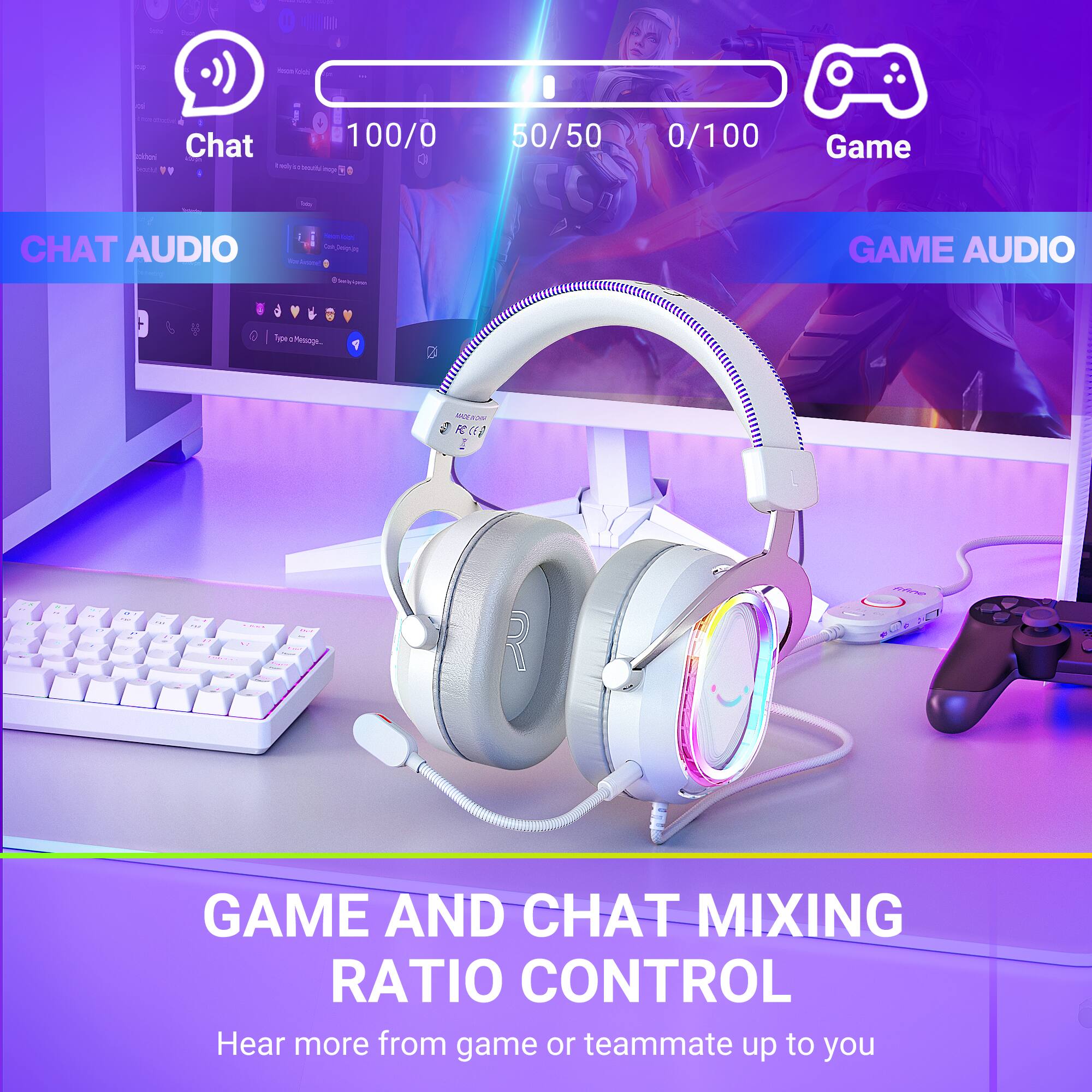 - - - - pten - Chat 100/0 T SLL - 1 4 1 50/50 0/100 Game - CHAT AUDIO - - - a - - - - GAME AUDIO

for 6 m MAN

I a - a a - - - ... R GAME AND CHAT MIXING RATIO CONTROL

Hear more from game or teammate up to you