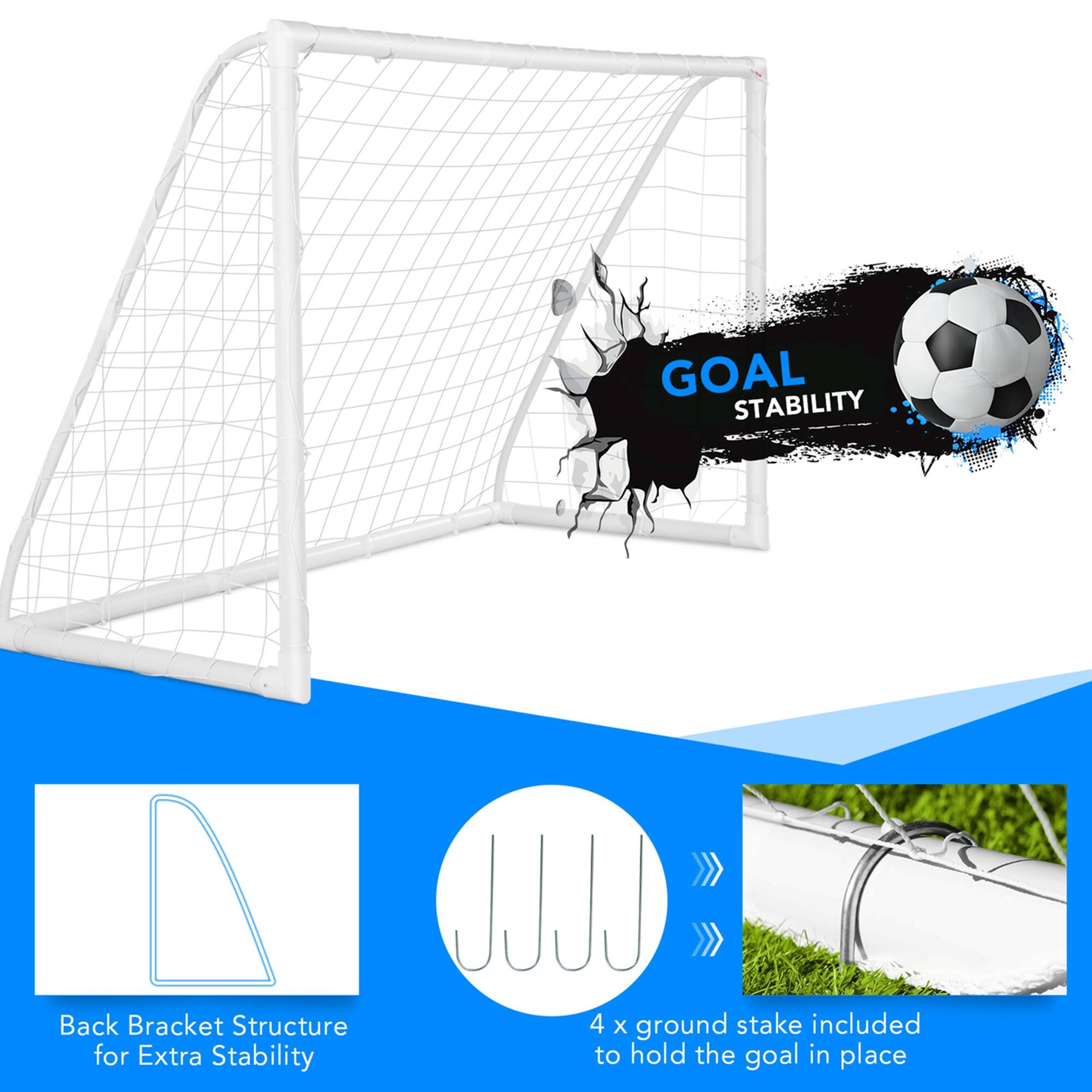 GOAL STABILITY  
Back Bracket Structure for Extra Stability  
4 x ground stake included to hold the goal in place
