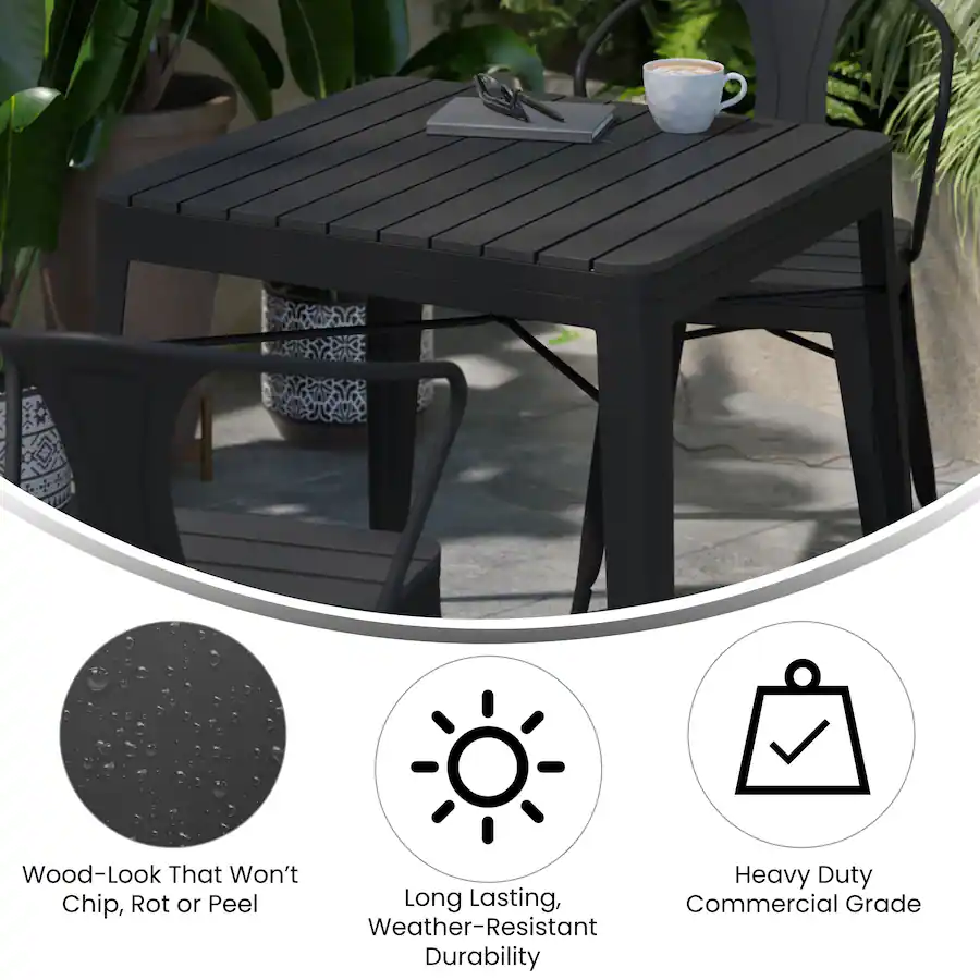 Polyrein Emma + Oliver All Weather Metal Patio Table with Polyresin Top for ...