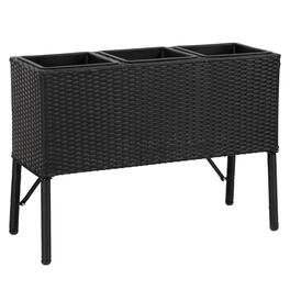 Sunnydaze - 3-Section Wicker Raised Planter - Black