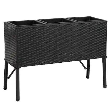 Front. Sunnydaze - 3-Section Wicker Raised Planter - Black.