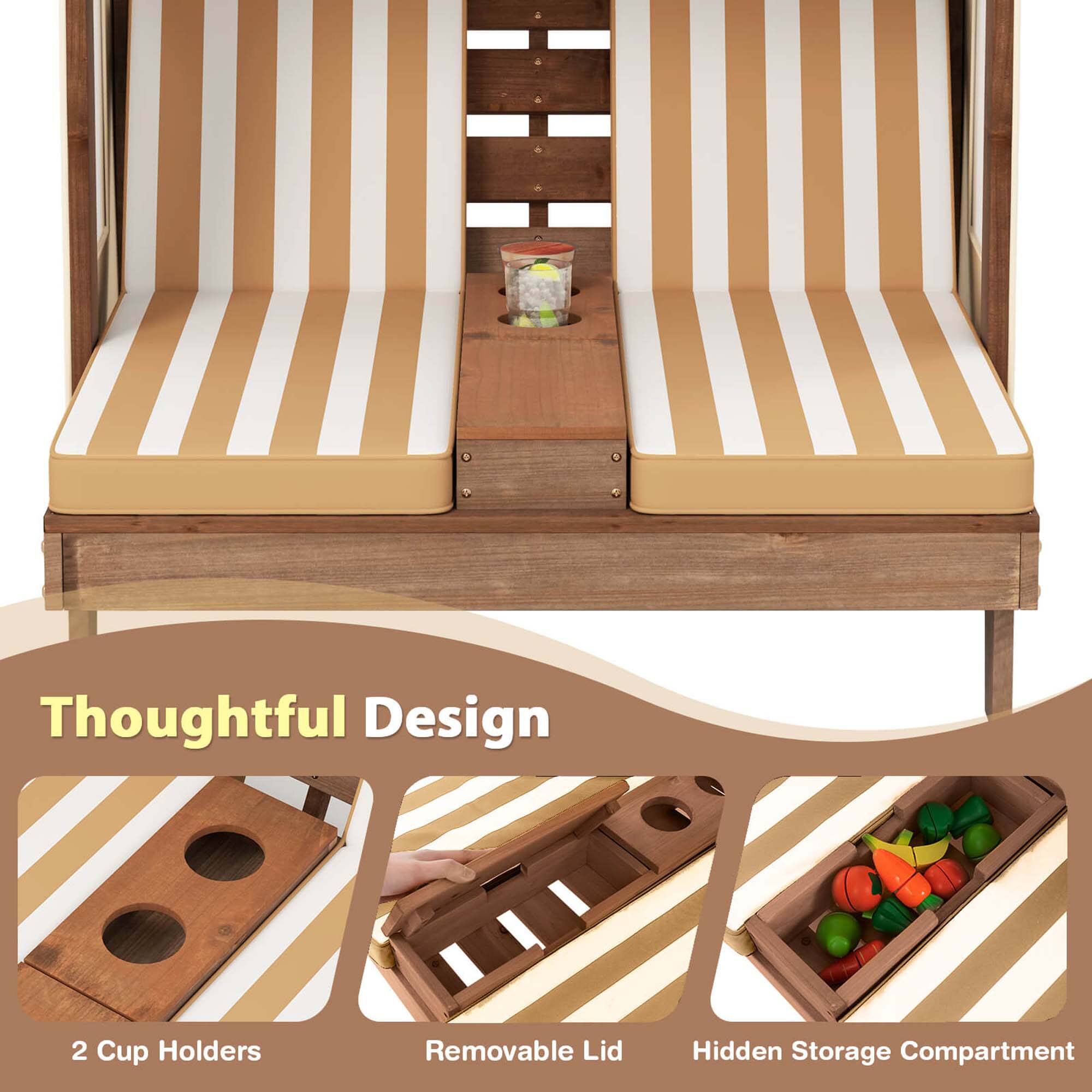 Danielle Outdoor Acacia Wood Double Chaise Lounge With