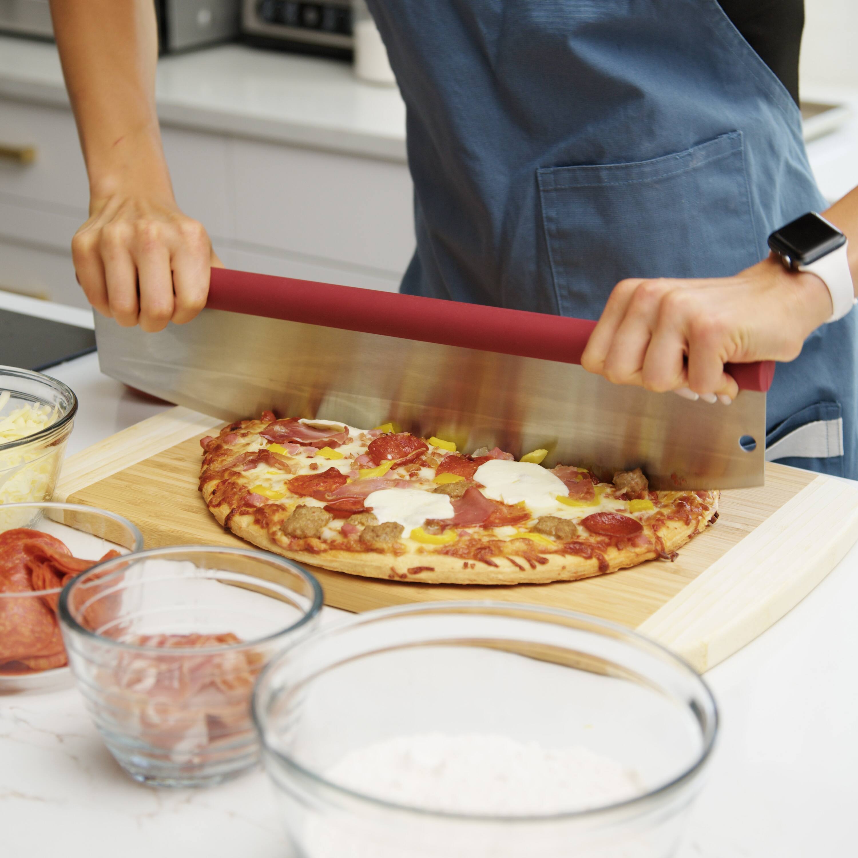 Alt View 2. Escali - Old Stone Pizza Rocker with Comfort Grip Handle, 18-Inch - Red/Silver.