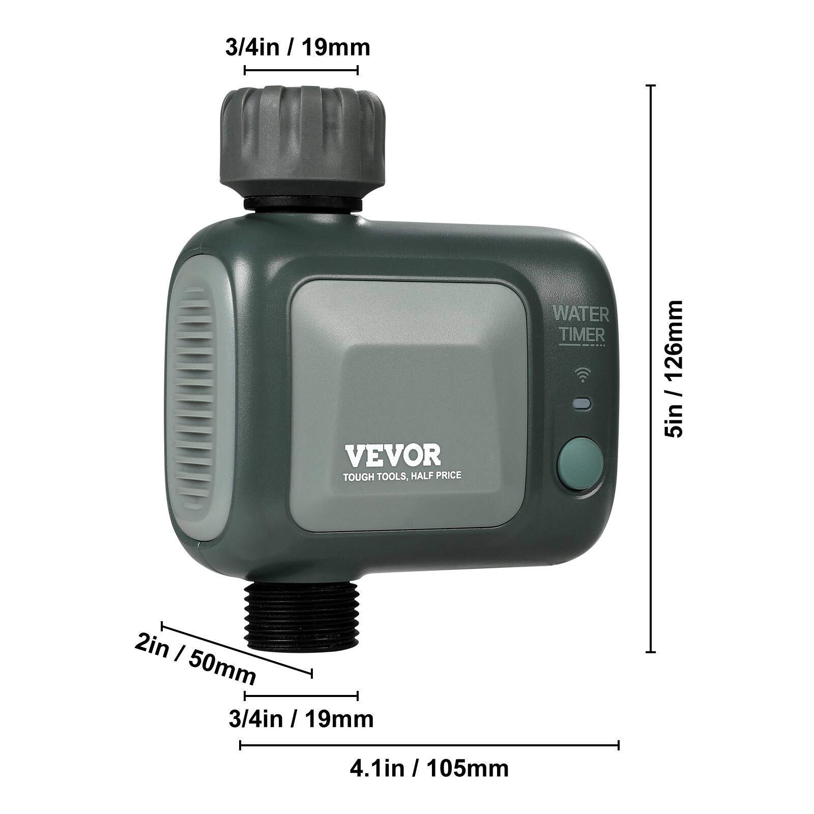 - 3/4in / 19mm
- 2in / 50mm
- 4.1in / 105mm
- 5in / 126mm