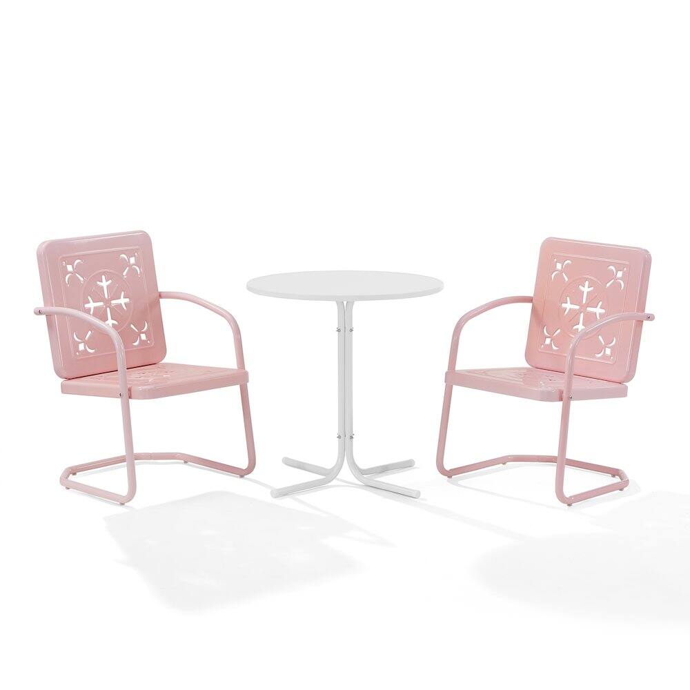 Alt View 6. Crosley Furniture - Azalea 3-Piece Retro Outdoor Bistro Set - Bistro Table & 2 Chairs - Pastel Pink Gloss.