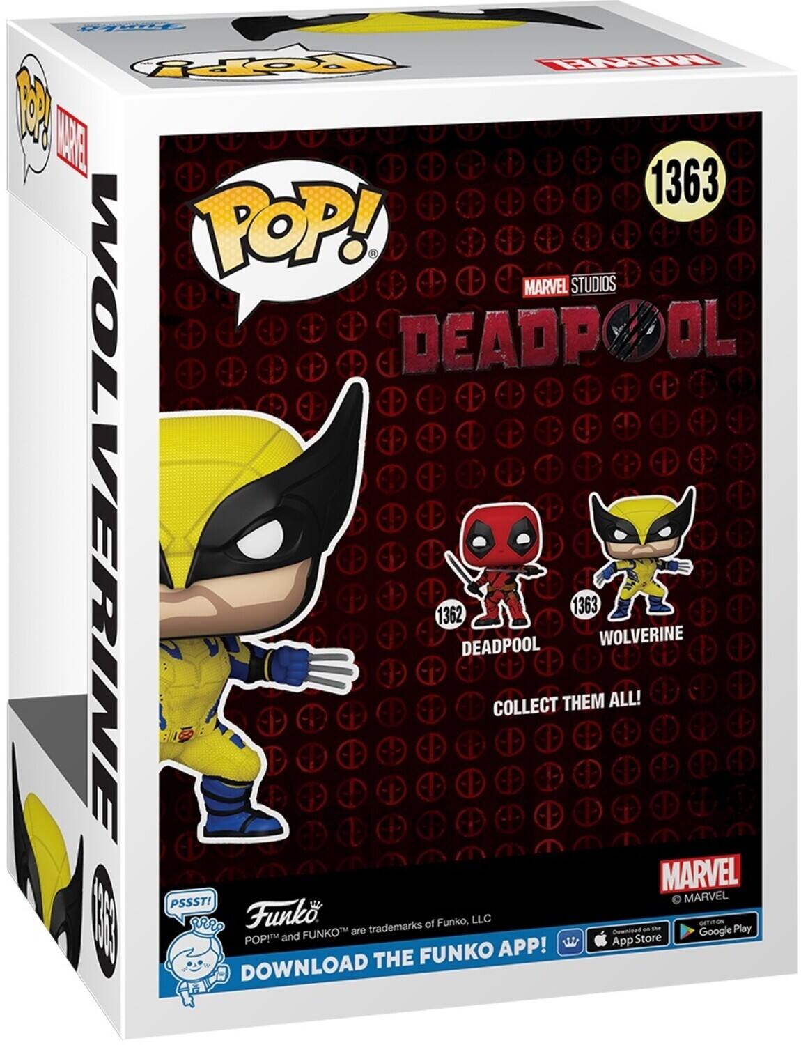 Funko POP! Marvel Studios Deadpool 1363 Wolverine 1362 Collect Them All! Marvel PSSST! POP! and Funko are trademarks of Funko, LLC - Download the Funko App! App Store Google Play