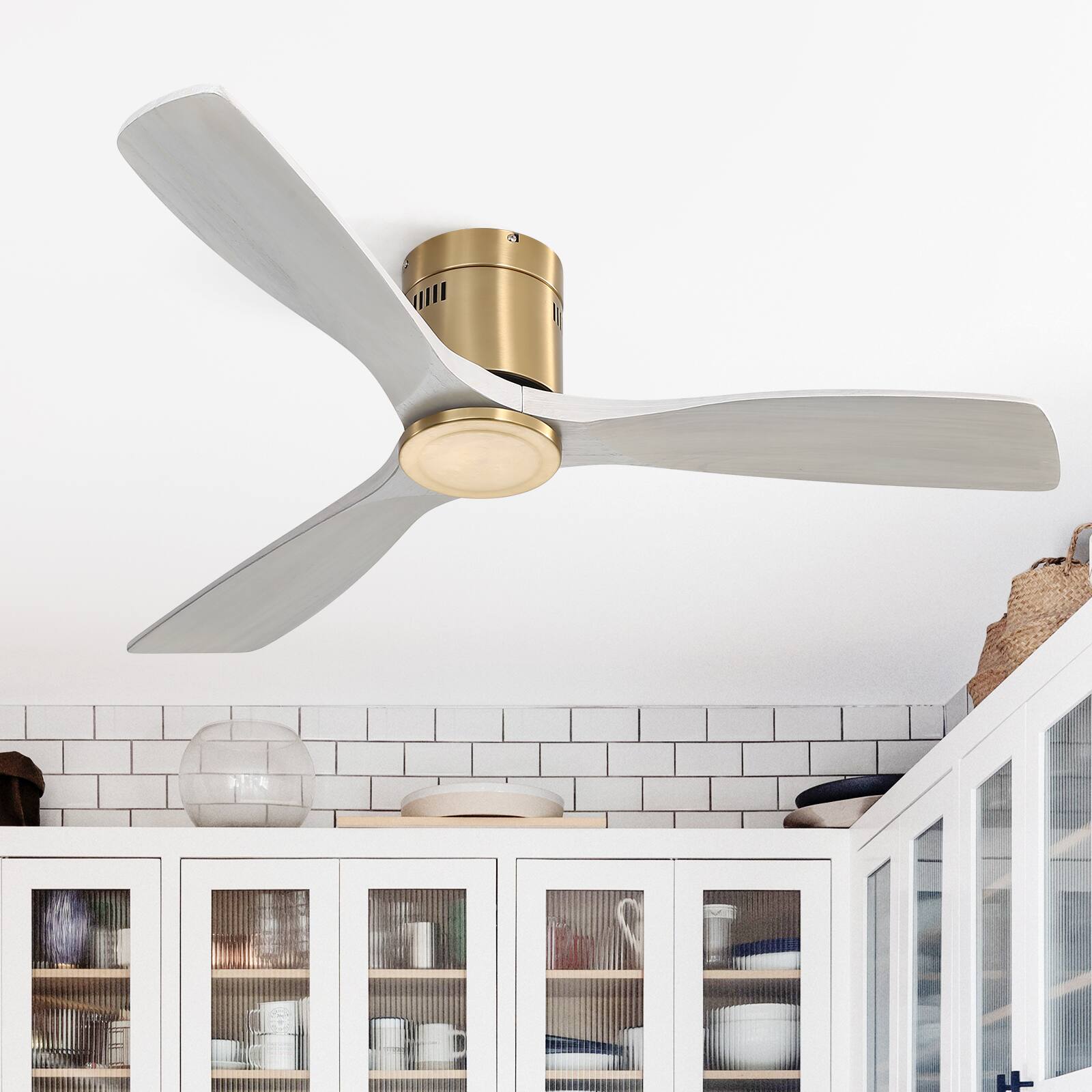 Alt View 4. Sofucor - Gold Ceiling Fan No Light 52" 3 Blades Modern Room Remote Control Timer Reversible Bedroom Flush Mount Ceiling Fan - Gold Light Grey.