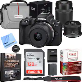 Bundle - Canon - EOS R50 Mirrorless Camera 2 Lens Kit 18-45mm + 55-210mm IS STM Premier