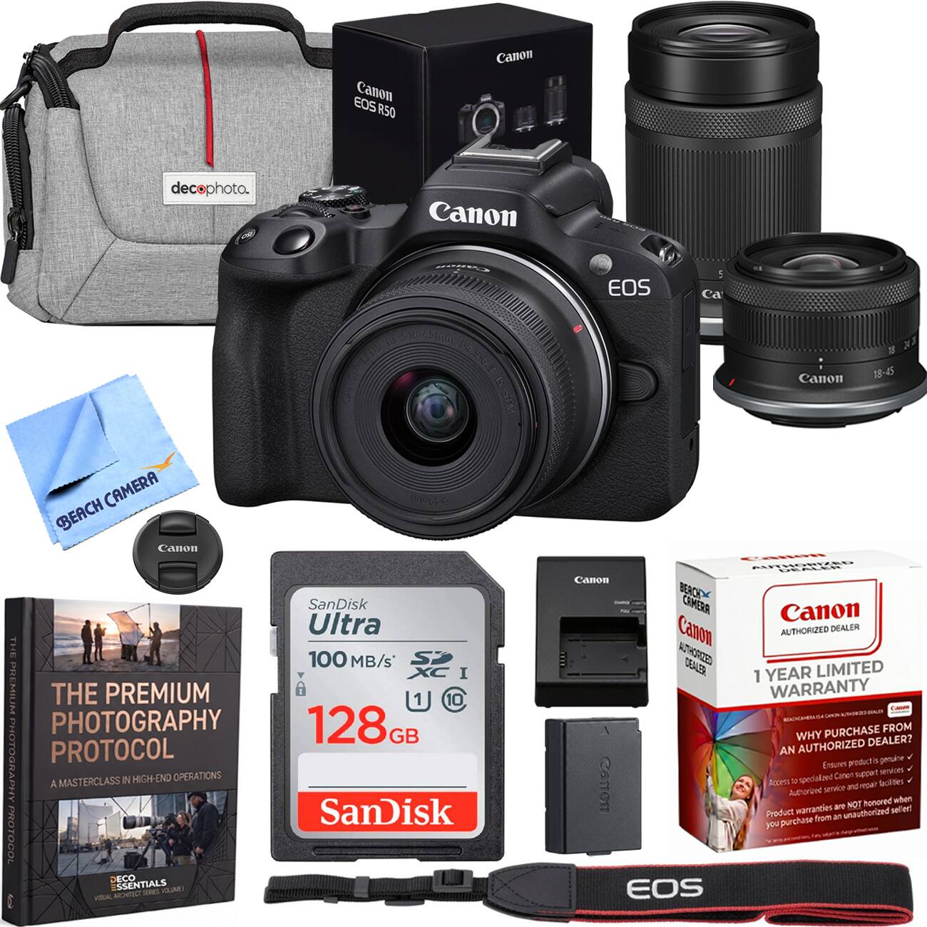 EOS Canon R50  
Canon  
decophoto.  
Canon  
RE-HIB.COM LENS 14,5-6.3 is  
EOS  
Ca  
Canon  
18-45  
BEACH CAMERA 020666  
Canon SanDisk Ultra THE 100 MB/s'  
I PREMIUM THE PHOTOGRAPHY PREMIUM 128GB 10 GB PHOTOGRAPHY PROTOCOL MASTERCLASS IN HIGH-END OPERATIONS A SanDisk PROTOCOL DECO ESSENTIALS SERIES VOLUME! VISAL CA  
Canon AUTHORIZED DEALER Canon CHICKEN BERCH Add CAMERA Canon Canoro AUTHORIZED DEALER DEALER THORIZED LIMITED 1 YEAR WARRANTY KLANCEBDO PURCHASE FROM WHY DEALER? AN AUTHORIZED Ensures product 6 genuine Canon supper senices Access to specialzed repair facilles service and Authorized honored when warranties are NOT self er! Product from an unauthorized you purchase EOS