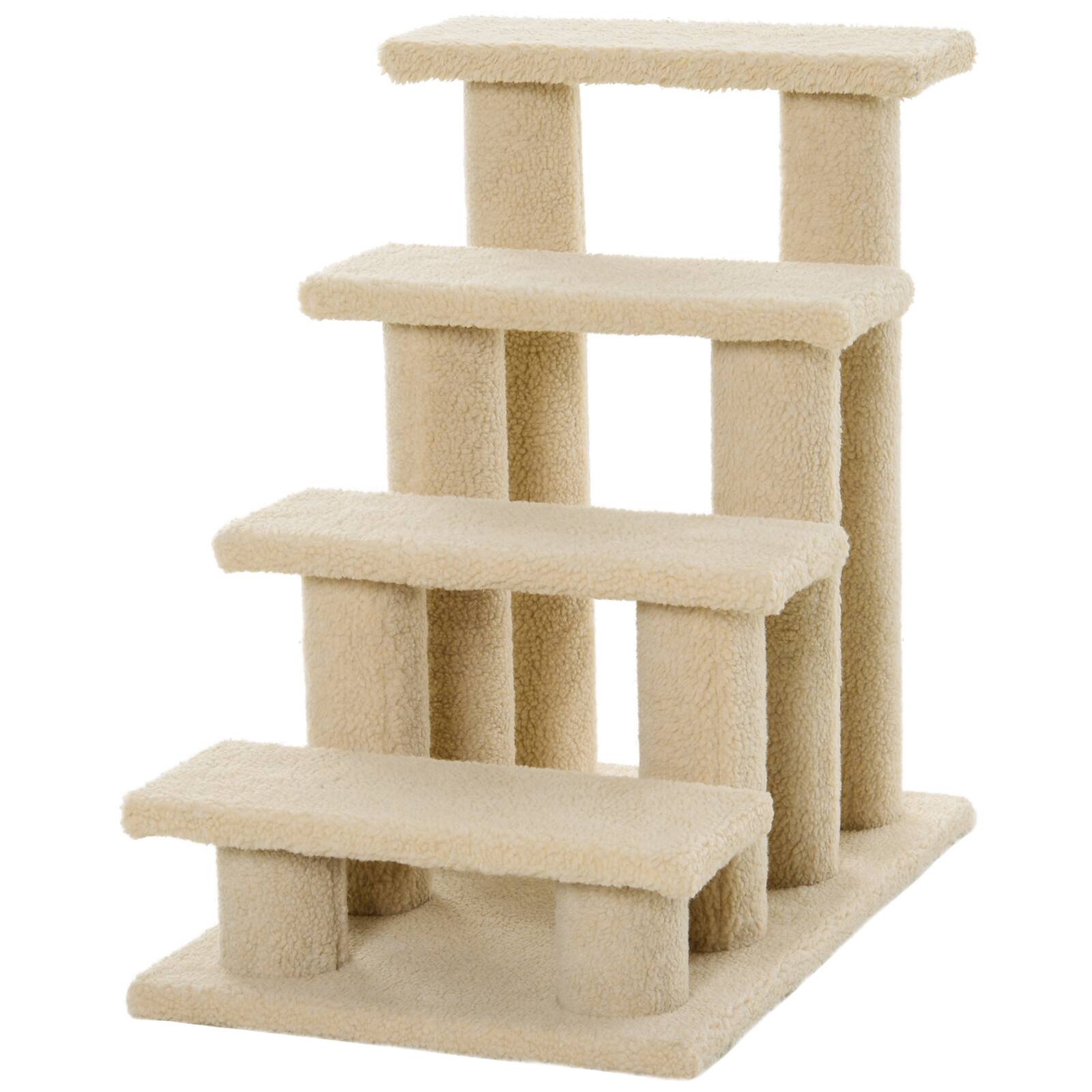 Left. TinyHomie - Cat Tree Multi-Level Carpeted Cat Scratching Post Pet Stairs - Cream White.