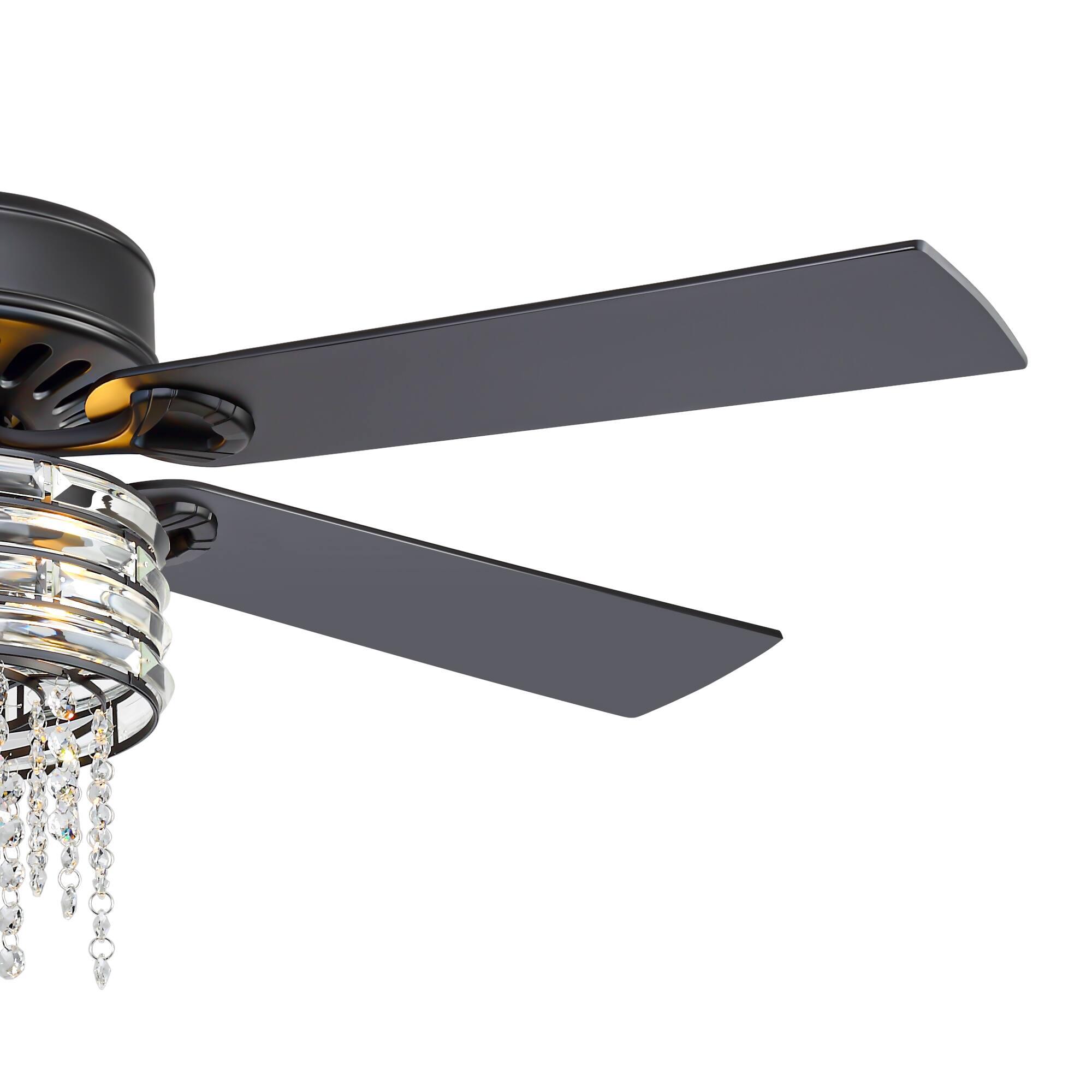 Alt View 8. Breezary - 52-Inch Ceiling Fan with Light, 5 Reversible Plywood Blades, Crystal Cage Fixture, DC Motor, Remote, 2 Downrods - Grey.