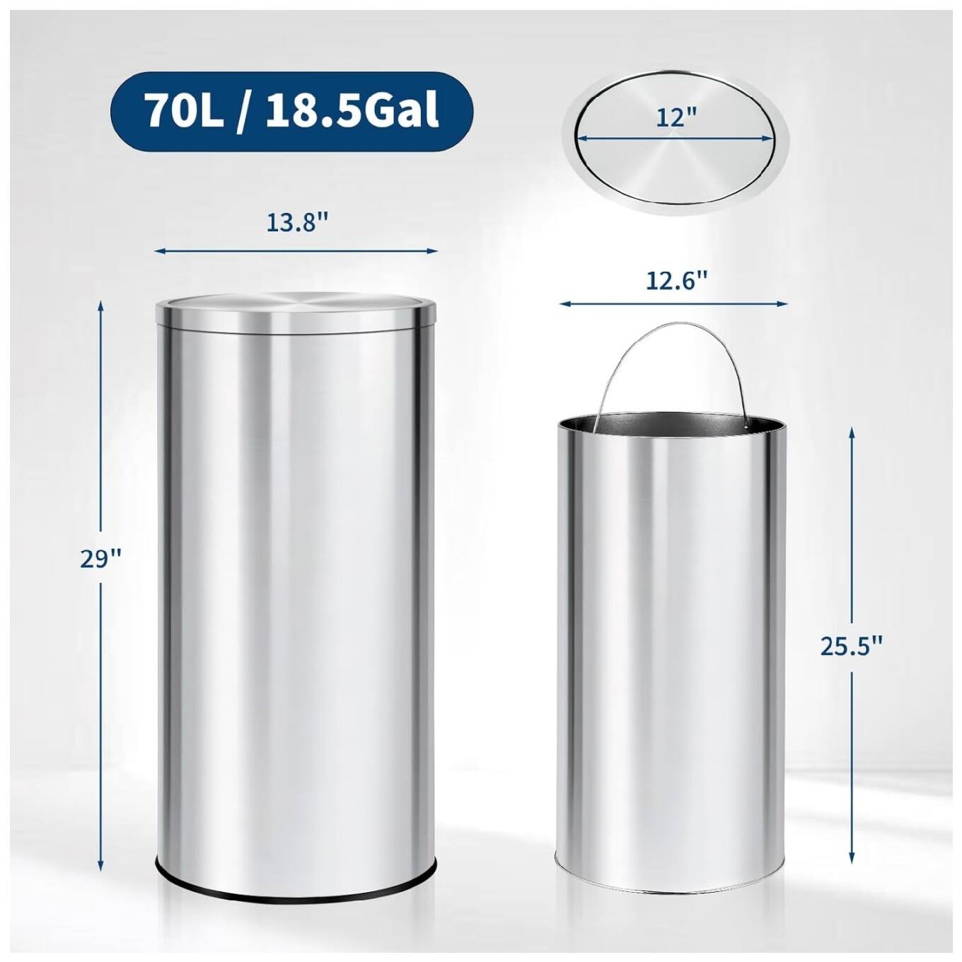 70L / 18.5Gal  
12"  
13.8"  
12.6"  
29"  
25.5"