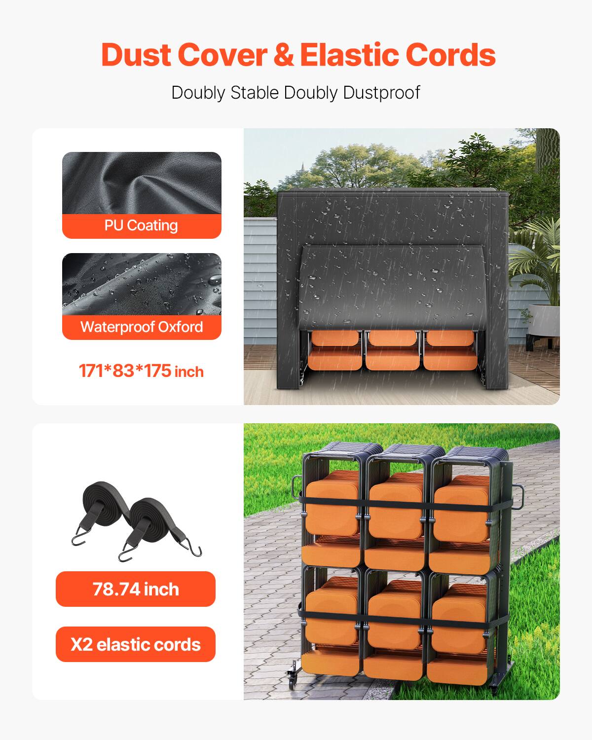 Dust Cover & Elastic Cords Doubly Stable Doubly Dustproof PU Coating Waterproof Oxford 171*83*175 inch 78.74 inch X2 elastic cords