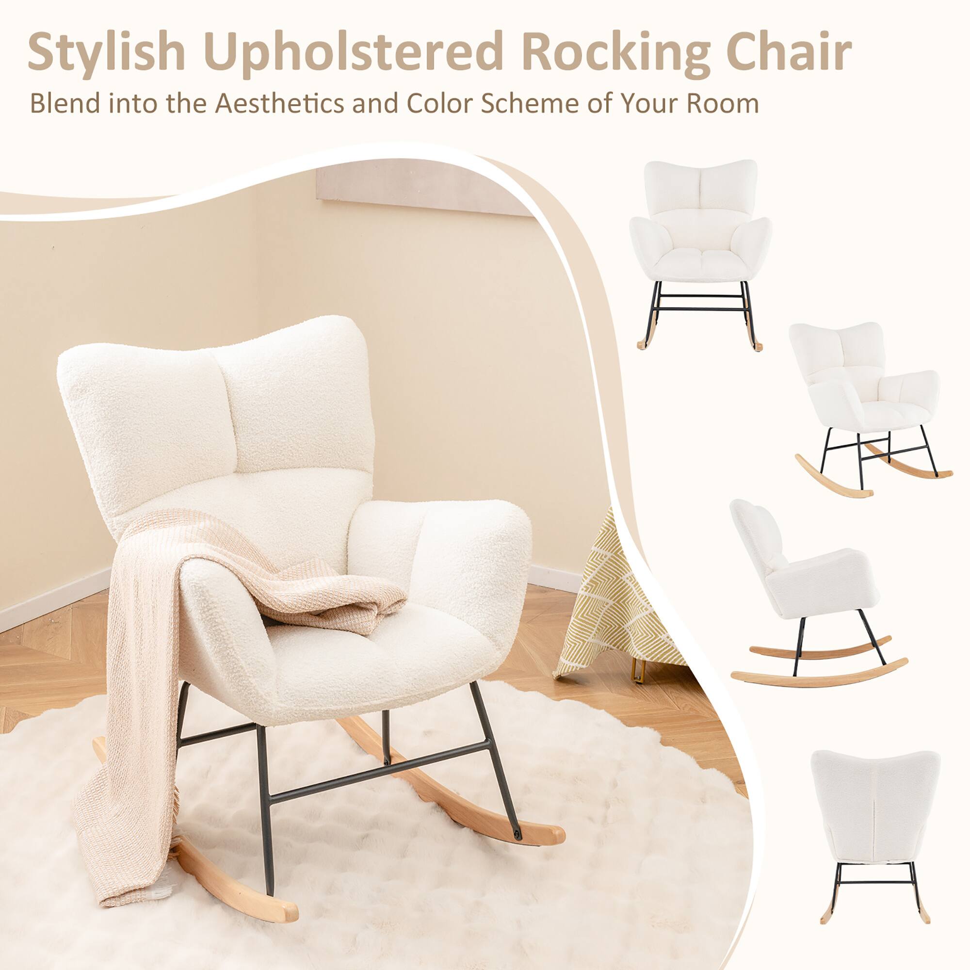 Stylish Upholstered Rocking Chair  
Blend into the Aesthetics and Color Scheme of Your Room