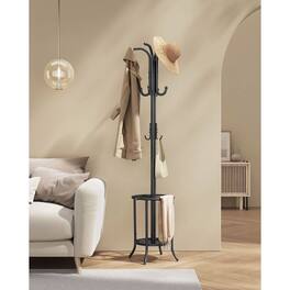 Hivvago - Heavy Duty Black Metal Coat Rack with Umbrella Holder - Ink Black